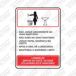 Placa Aviso - Não Jogue Papel no Vaso Sanitário - Iplacas Sinalização